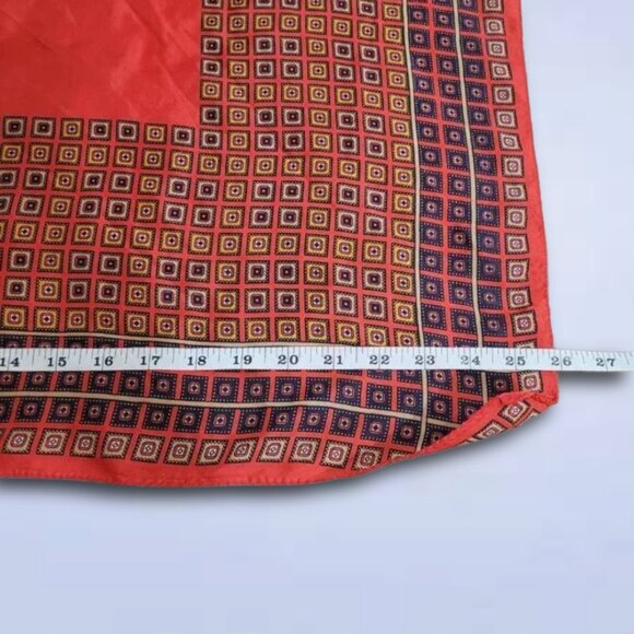 Vintage Square Scarf Red Navy Gold Geometric Print 26"x27" | Mod Retro - Picture 5 of 5